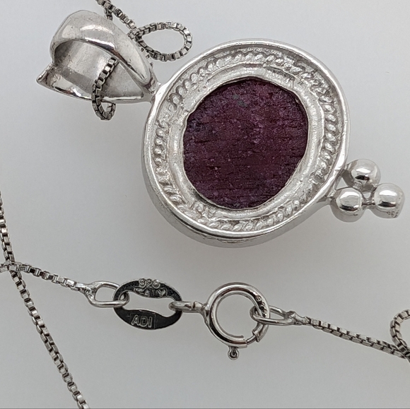 Sterling Silver & Ruby Stone Pendant Paired w/ Silver Chain - Picture 7 of 8